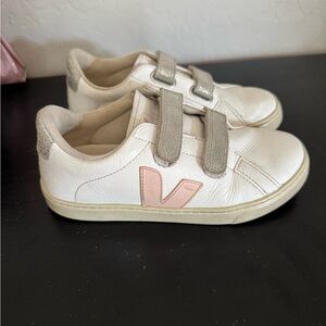 Veja White and Pink Velcro Sneakers- size 4